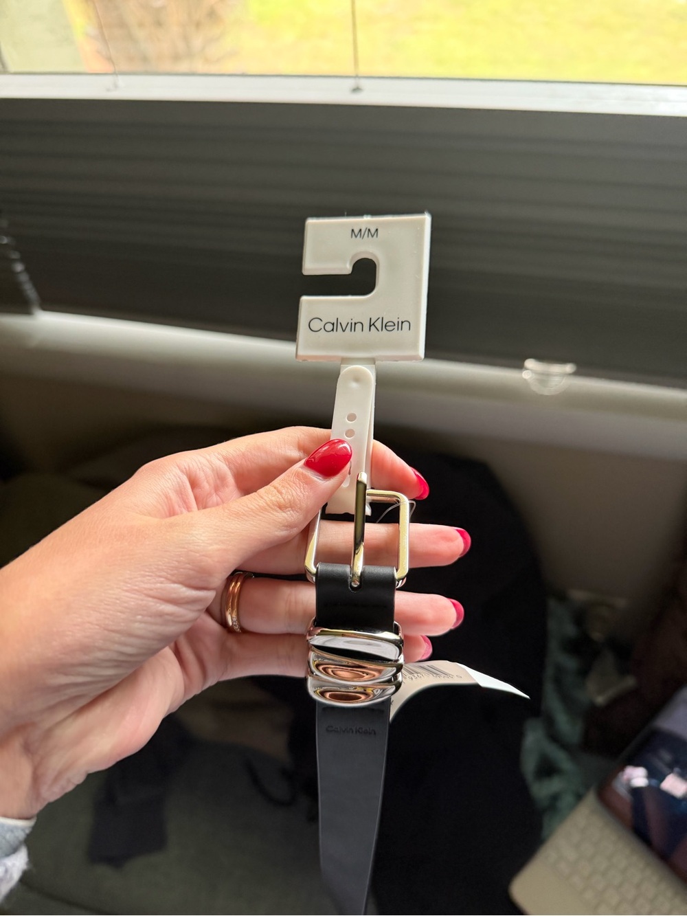 NWT Calvin Klein Black Belt with Polished Silver Buckle, M